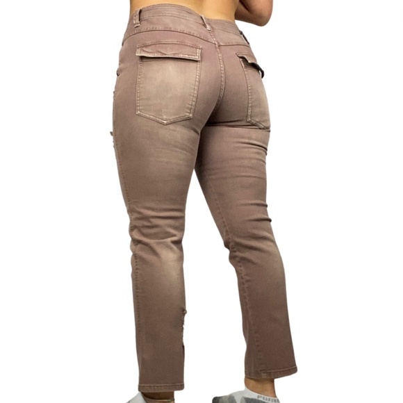 FREE People Button Fly Front Womens Brown Distressed Jeans Pants - Size 8 - Picture 2 of 16